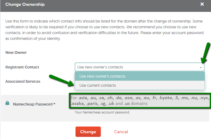 transfer namecheap to another namecheap account